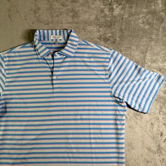 Peter Millar Summer Comfort Polo Shirt Striped Golf Casual Blue L - Picture 1 of 9